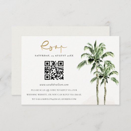 Tropical Beach Palm Trees Hochzeiten QR Code UAWG Begleitkarte (Vorne/Hinten)