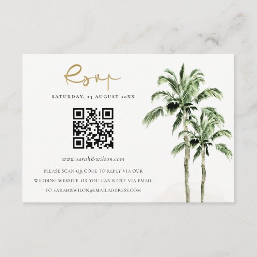 Tropical Beach Palm Trees Hochzeiten QR Code UAWG Begleitkarte (Vorderseite)