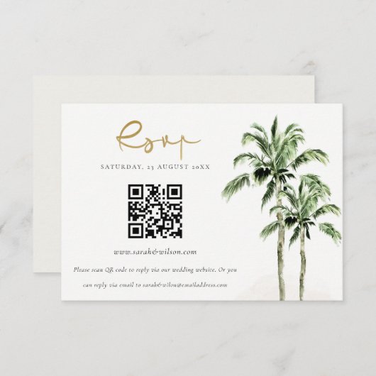 Tropical Beach Palm Trees Hochzeiten QR Code UAWG Begleitkarte (Vorne/Hinten)