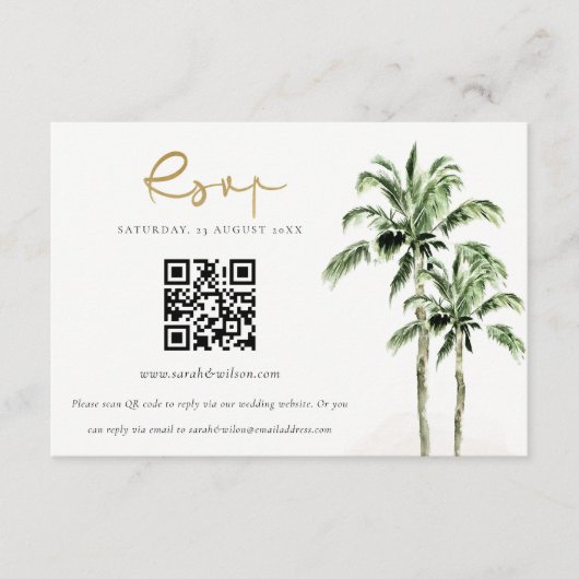 Tropical Beach Palm Trees Hochzeiten QR Code UAWG Begleitkarte (Vorderseite)
