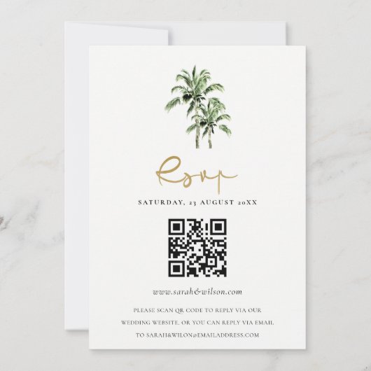 Tropical Beach Palm Trees Hochzeiten QR Code UAWG Einladung (Rückseite)