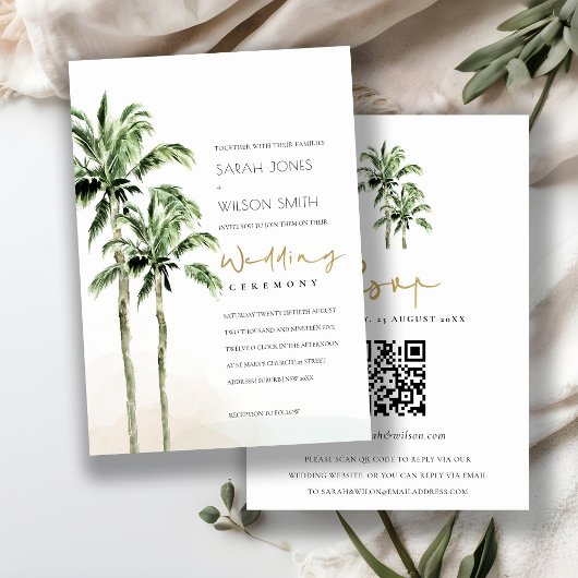 Tropical Beach Palm Trees Hochzeiten QR Code UAWG Einladung