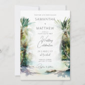 Tropical Beach Palm Trees Hochzeitsfeiern Einladung (Vorderseite)