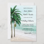 Tropical Beach Palm Trees Hochzeitsfeiern Einladung (Vorderseite)