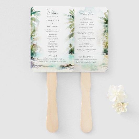 Tropical Beach Palm Trees Hochzeitsprogramm Hand F Fächer (Vorne und Hinten)