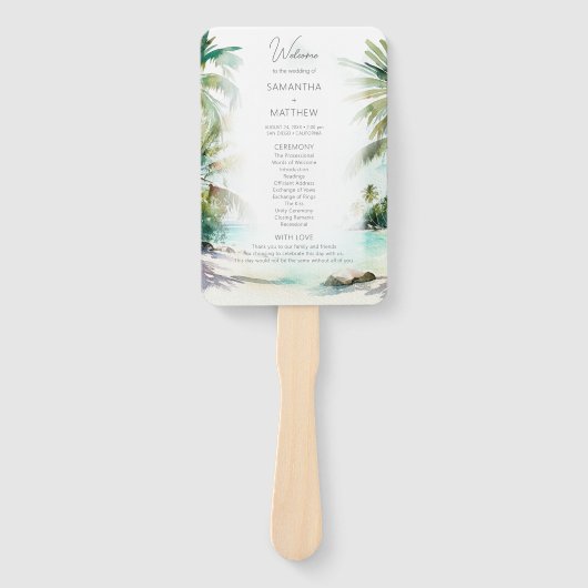 Tropical Beach Palm Trees Hochzeitsprogramm Hand F Fächer (Vorderseite)
