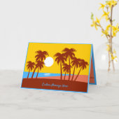 Tropical Beach Palm Trees Illustration Karte (Gelbe Blume)