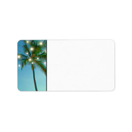 Tropical Beach Palm Trees mit String Lights Blank Adressaufkleber