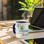 Tropical beach palm trees name blue tasse