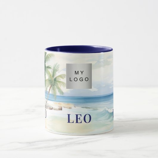 Tropical beach palm trees name business logo tasse (Zentrum)