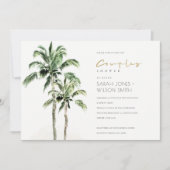 Tropical Beach Palm Trees Paare Dusche laden ein Dankeskarte (Vorderseite)