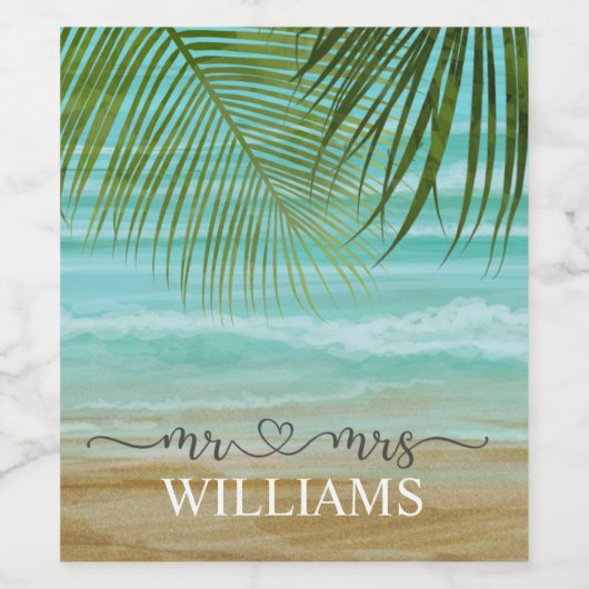 Tropical Beach Palm Trees Personalisiert Weinetikett (Einzelnes Label)