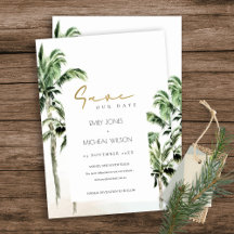 Tropical Beach Palm Trees Save the Date einladen