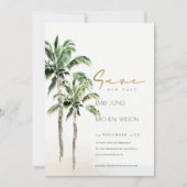 Tropical Beach Palm Trees Save the Date einladen Dankeskarte (Vorderseite)