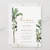 Tropical Beach Palm Trees Save the Date einladen Dankeskarte (Vorderseite)