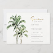 Tropical Beach Palm Trees Save the Date einladen Dankeskarte (Vorderseite)