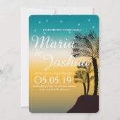 Tropical Beach Palm Trees Starry Lights Hochzeit Einladung (Vorderseite)