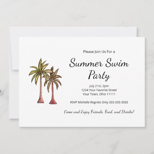 Tropical Beach Palm Trees Summer Swim Party Einladung (Vorderseite)