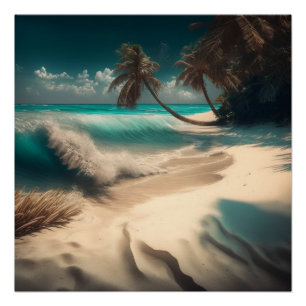 Tropical Beach Palm Trees Türkis Wasser Poster
