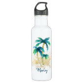 Tropical Beach Palm Trees und Gold Sand Edelstahlflasche (Vorderseite)