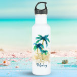 Tropical Beach Palm Trees und Gold Sand Edelstahlflasche<br><div class="desc">Mit dieser Edelstahlflasche mit Aquarellpalmen und glänzendem goldfarbenem Sand bleibe man cool und behalten. Ideal für einen Tag am Strand,  Urlaub,  Reisen,  Sport,  Fitnessraum und Arbeit. Original-Kunstwerk KL Stock.</div>