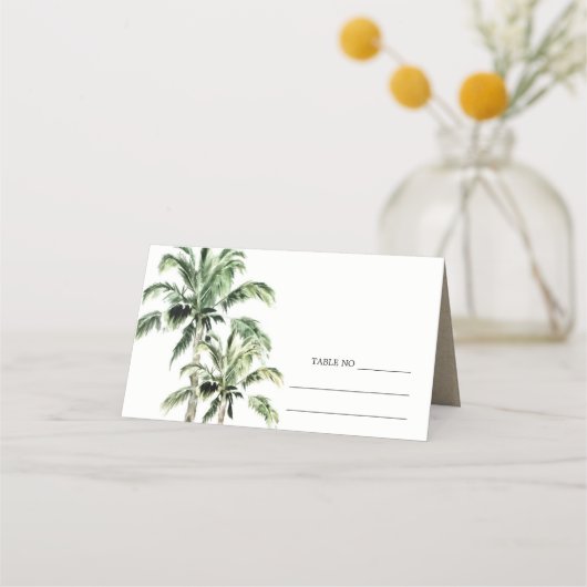 Tropical Beach Palm Trees Wasserfarbenhochzeit Platzkarte (Rückseite)