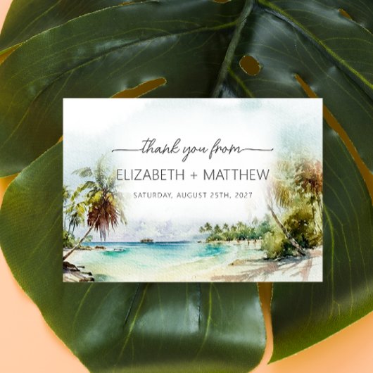 Tropical Beach Palm Trees Wedding Danke Karte