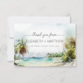 Tropical Beach Palm Trees Wedding Danke Karte (Vorderseite)
