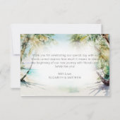 Tropical Beach Palm Trees Wedding Danke Karte (Rückseite)