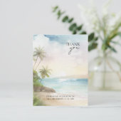 Tropical Beach Palm Trees Wedding Dankeskarte (Stehend Vorderseite)