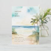 Tropical Beach Palm Trees Wedding Einladung (Stehend Vorderseite)