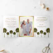 Tropical Beach Palm Trees Wedding Foto Dreifach Gefaltete Einladung (Innenseite)