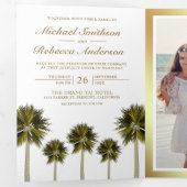 Tropical Beach Palm Trees Wedding Foto Dreifach Gefaltete Einladung (Innen Erste Seite)