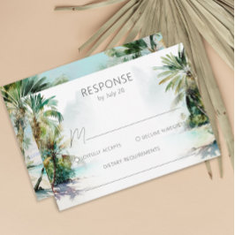 Tropical Beach Palm Trees Wedding RSVP Card Karte