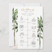 Tropical Beach Palm Trees Wedding Timeline Program Dankeskarte (Vorderseite)