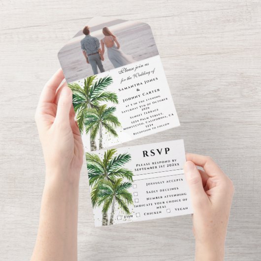 Tropical Beach Palm Trees Zielort Küste All In One Einladung (Abreißen)