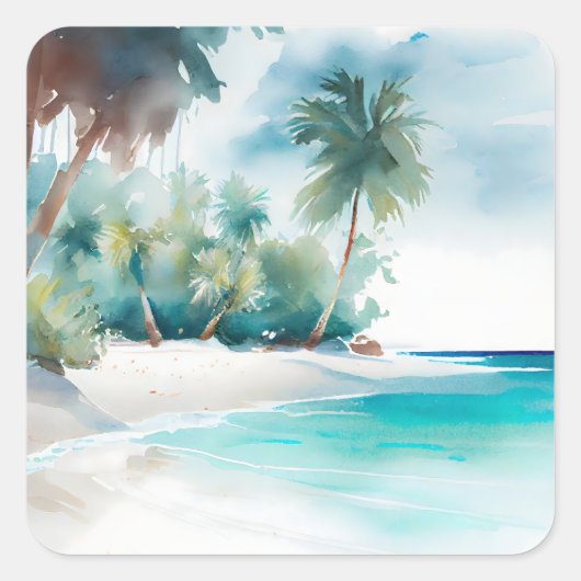Tropical Beach Palm Treppers Quadratischer Aufkleber (Vorderseite)