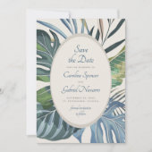 Tropical Beach Palm Wedding retten Sie das Datum Save The Date (Vorderseite)