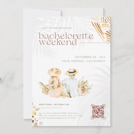 Tropical Beach Palms | Bachelorette Weekend Einladung (Vorderseite)