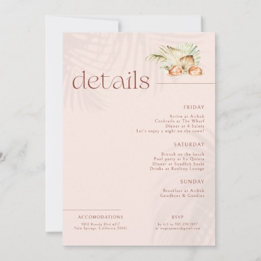 Tropical Beach Palms | Bachelorette Weekend Einladung (Rückseite)