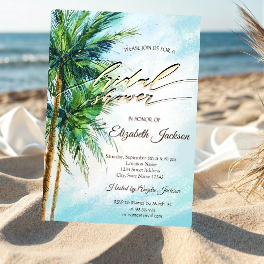 Tropical Beach, Palms Bridal Dusche Einladung