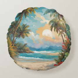 Tropical Beach Palms Sun Blume Hawaii Rundes Kissen