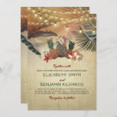 Tropical Beach Palms und Ananas Hochzeit Einladung (Vorne/Hinten)