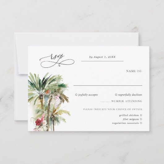 Tropical Beach Palms Wedding RSVP (Vorderseite)