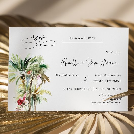 Tropical Beach Palms Wedding RSVP Karte