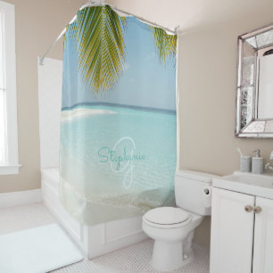 Tropical Beach Paradise Monogram Chic Palm Tree Duschvorhang