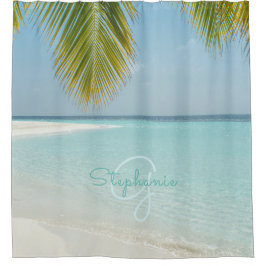 Tropical Beach Paradise Monogram Chic Palm Tree Duschvorhang