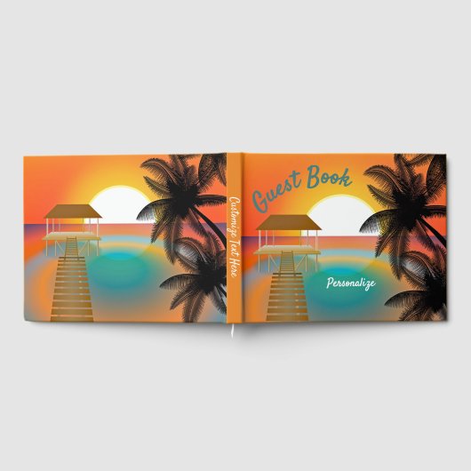 Tropical Beach Paradise Palm Tree Sunset Gästebuch (Voll)