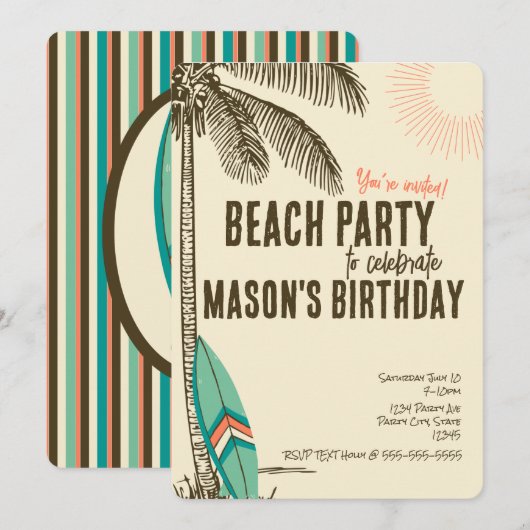 Tropical Beach Party Einladung (Vorne/Hinten)