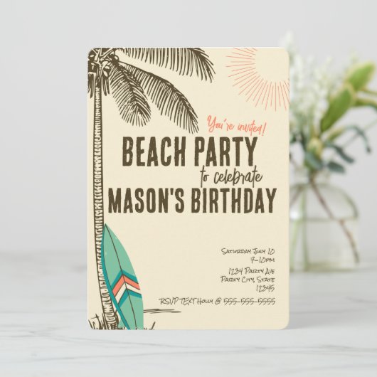 Tropical Beach Party Einladung (Stehend Vorderseite)